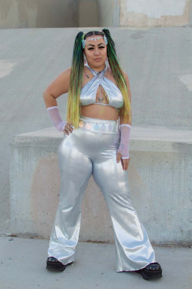 Flirt With Me Bell Pants - Metallic Silver