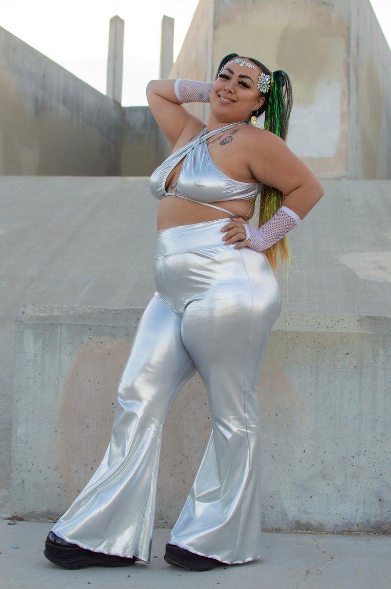 Flirt With Me Bell Pants - Metallic Silver