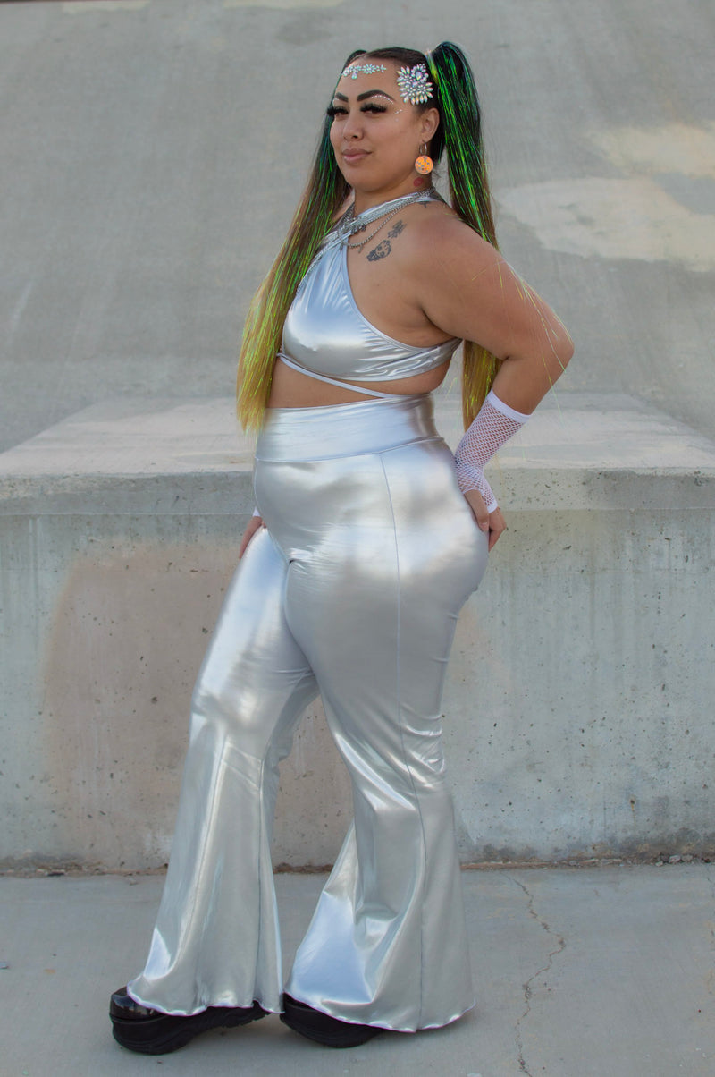 Flirt With Me Bell Pants - Metallic Silver