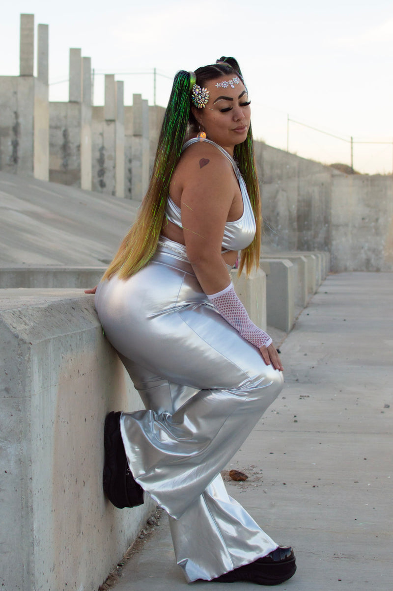 Flirt With Me Bell Pants - Metallic Silver