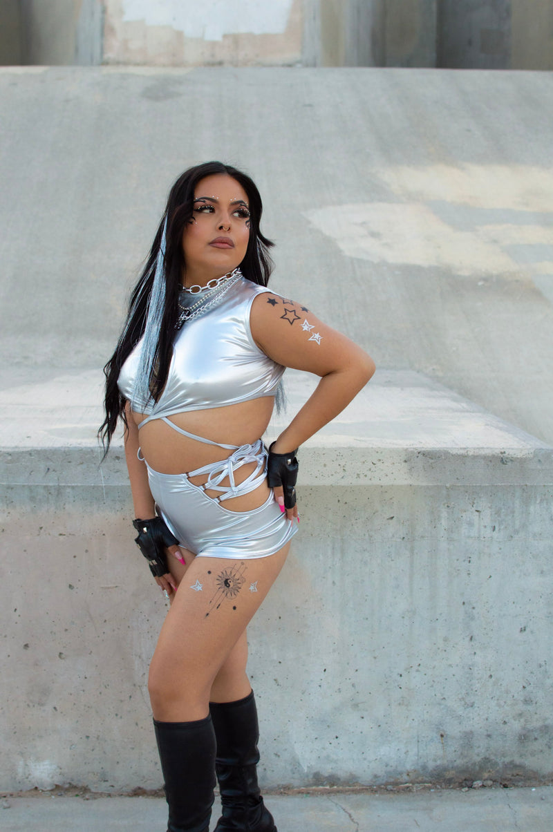 Venom Lace Up Bottoms - Metallic Silver