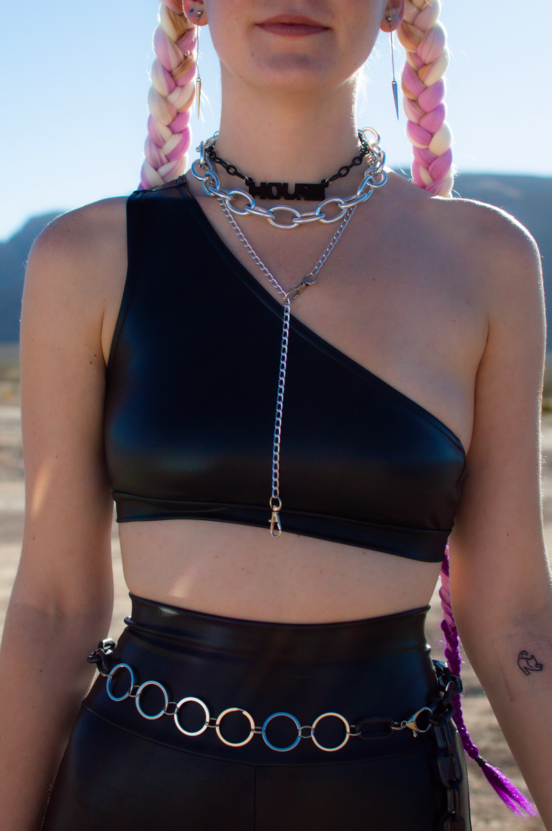 DOM One Shoulder Top  - Metallic Black