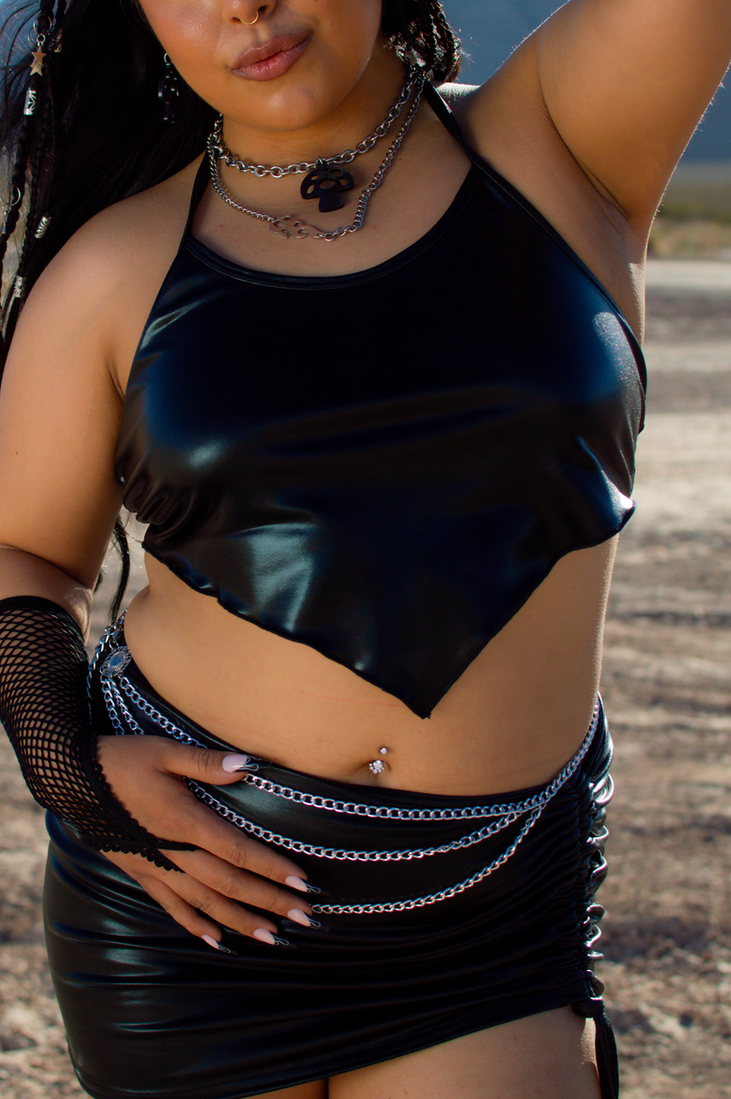 Y2K Crop Top - Metallic Black