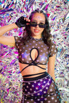 Scarlet Wrap Crop Top - Black Star Mesh