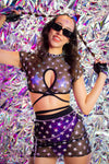 Scarlet Wrap Crop Top - Black Star Mesh