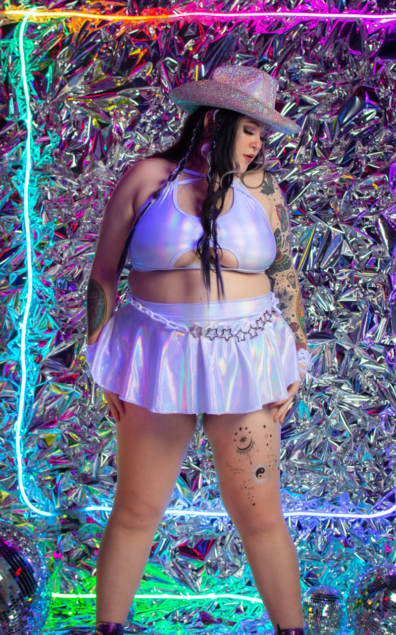 Bad Girl Mini Skirt - Silver Oil Slick