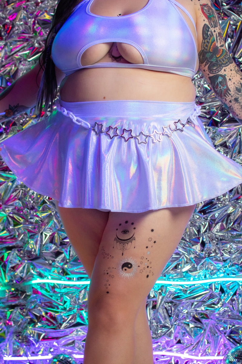 Bad Girl Mini Skirt - Silver Oil Slick